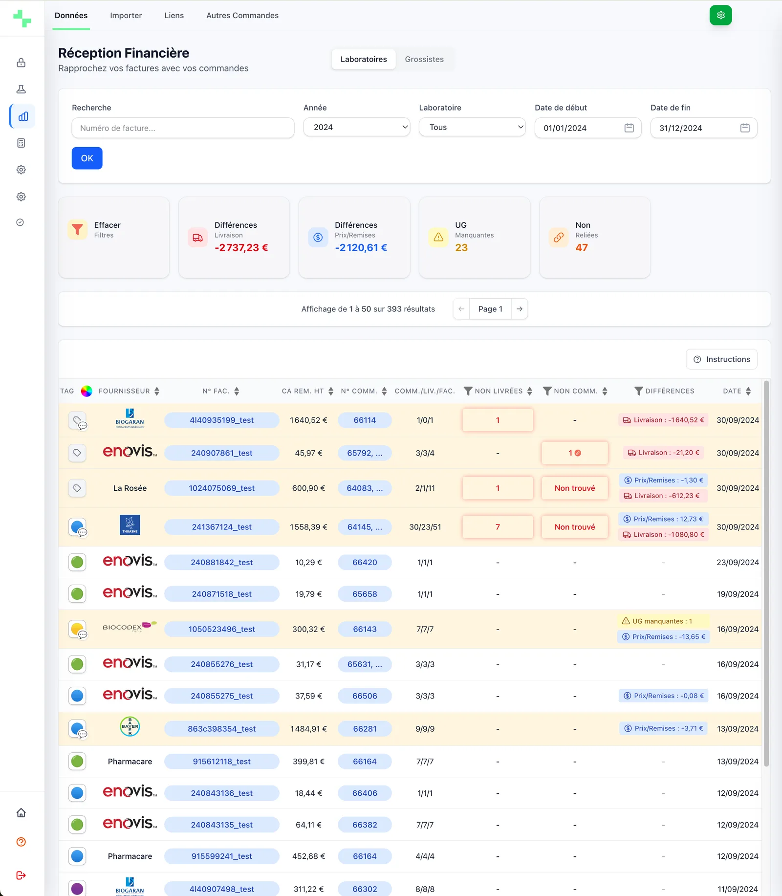 Interface OfficeIn — rapprochement automatique factures et réceptions